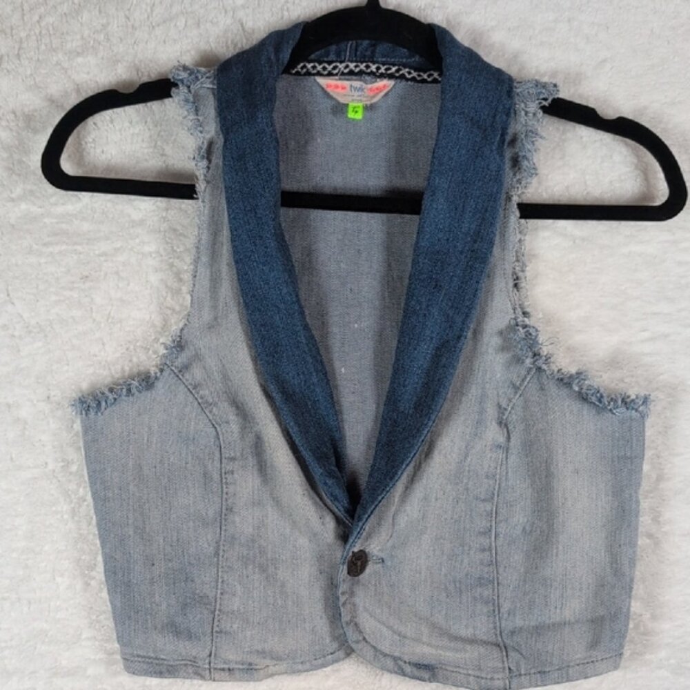 Twik Blue Denim Vest with Pink Accents